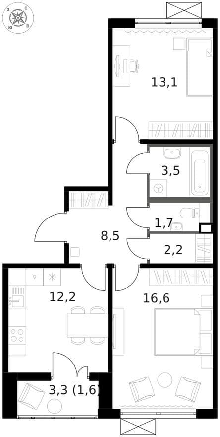 2к. квартира, 1-й Ленинградский