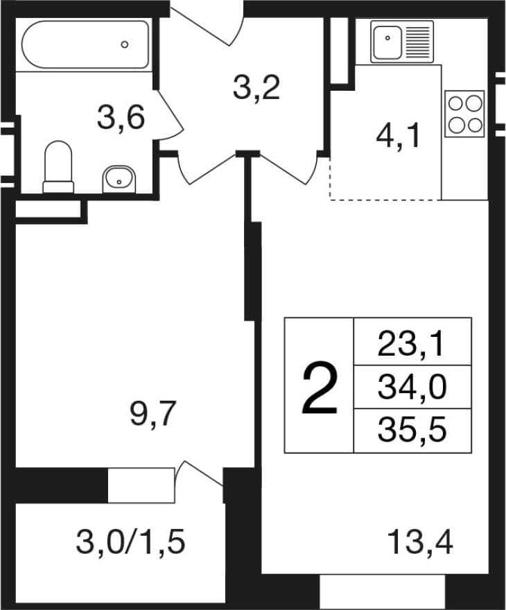 2к. квартира, Новые Островцы