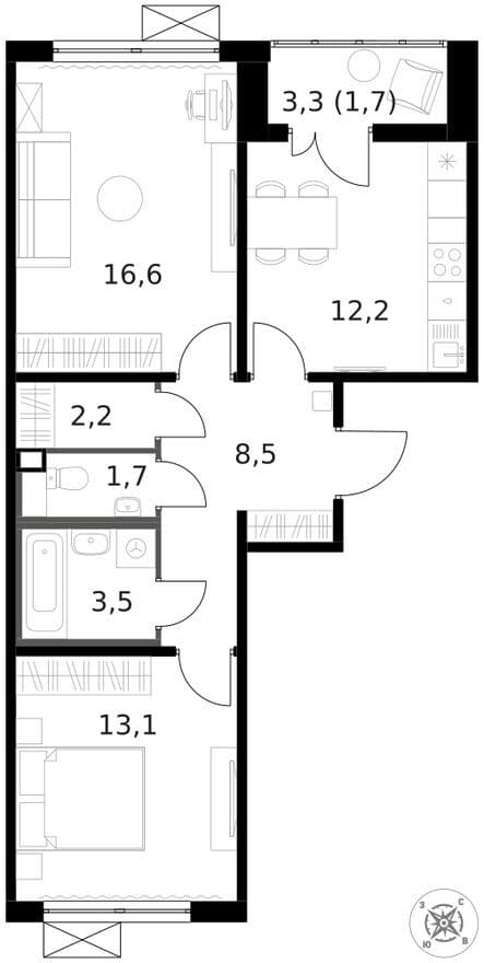 2к. квартира, 1-й Ленинградский