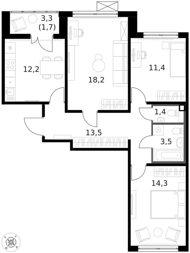 3к. квартира, 1-й Ленинградский