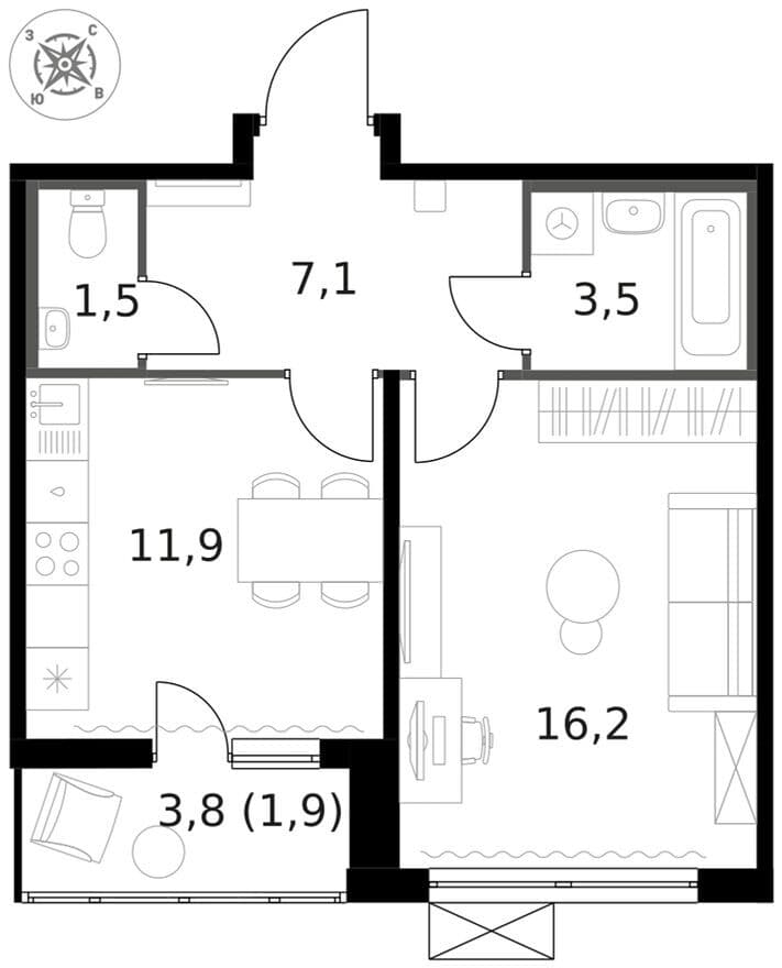 1к. квартира, 1-й Ленинградский
