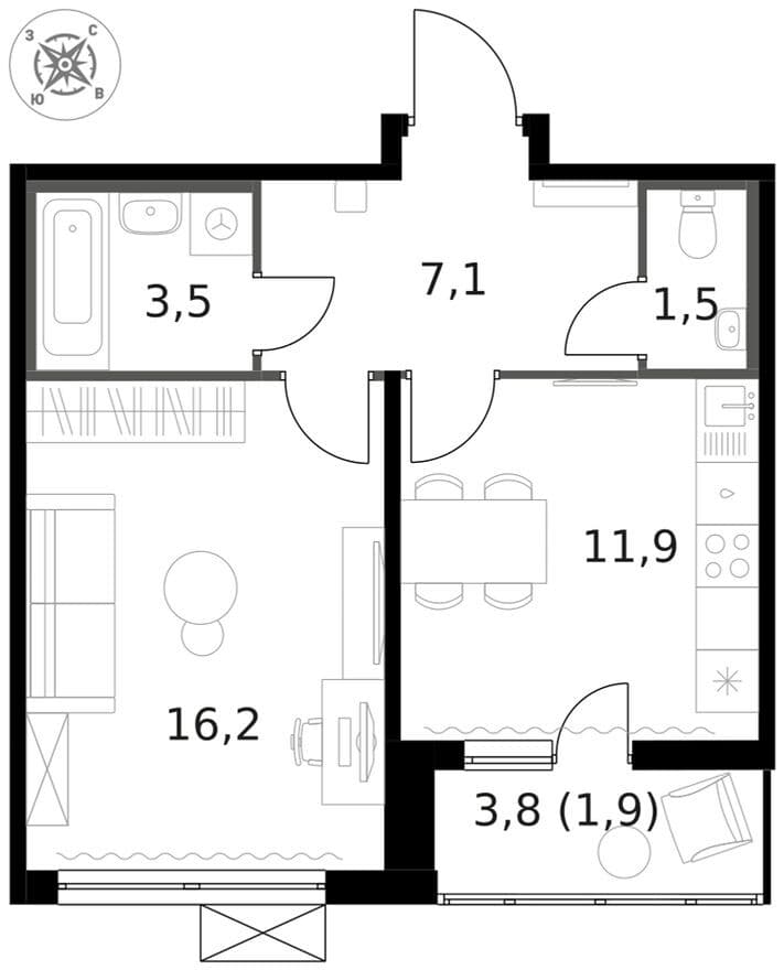1к. квартира, 1-й Ленинградский