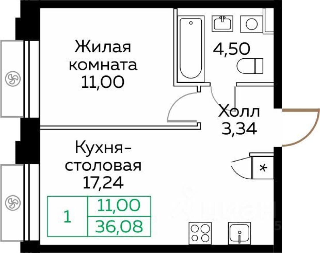 1к. квартира, ЖК КИТ