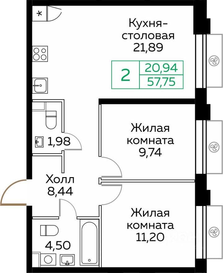 2к. квартира, ЖК КИТ